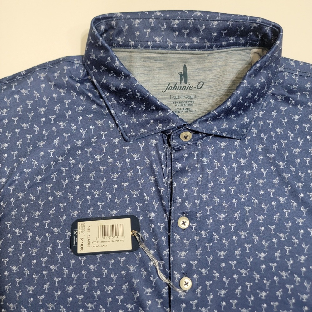 Johnnie-O Mens XL Featherweight Pin Up Lake Polo Shirt Martini Glass Performance